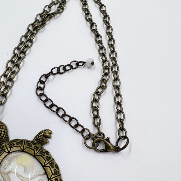 New / Handcrafted - Sweet Antiqued Gold Tone Sea Turtle 16” Chain Necklace - Picture 8 of 8